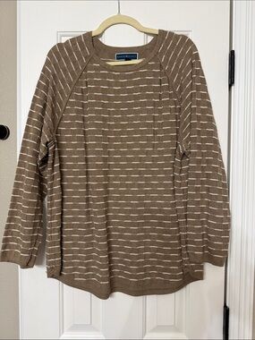 Karen Scott Taupe and White Striped Knit Pullover